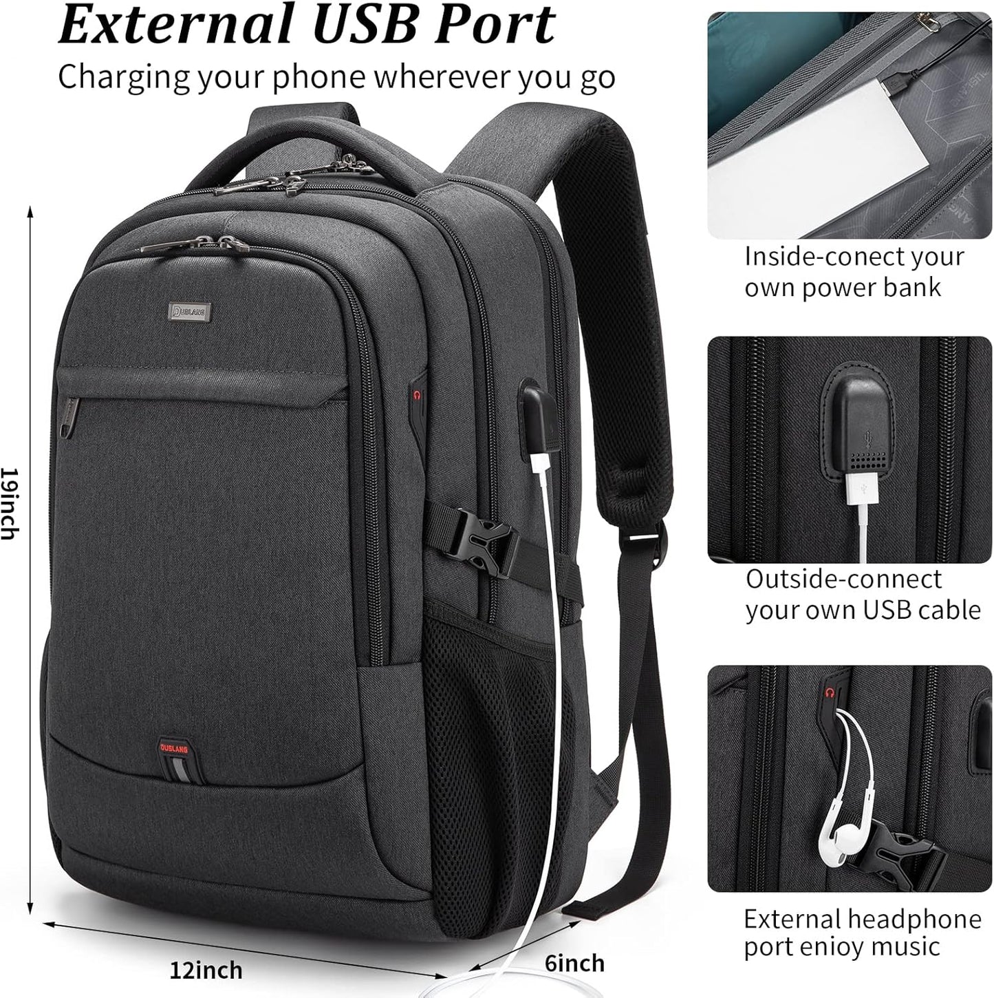 Wasserabweisender Reise-Laptop-Rucksack mit USB-Anschluss & organisierter Aufbewahrung | Brehn