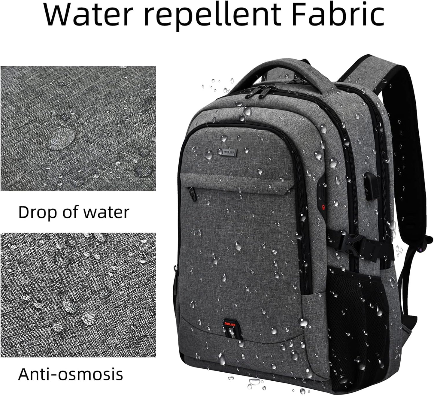 Wasserabweisender Reise-Laptop-Rucksack mit USB-Anschluss & organisierter Aufbewahrung | Brehn