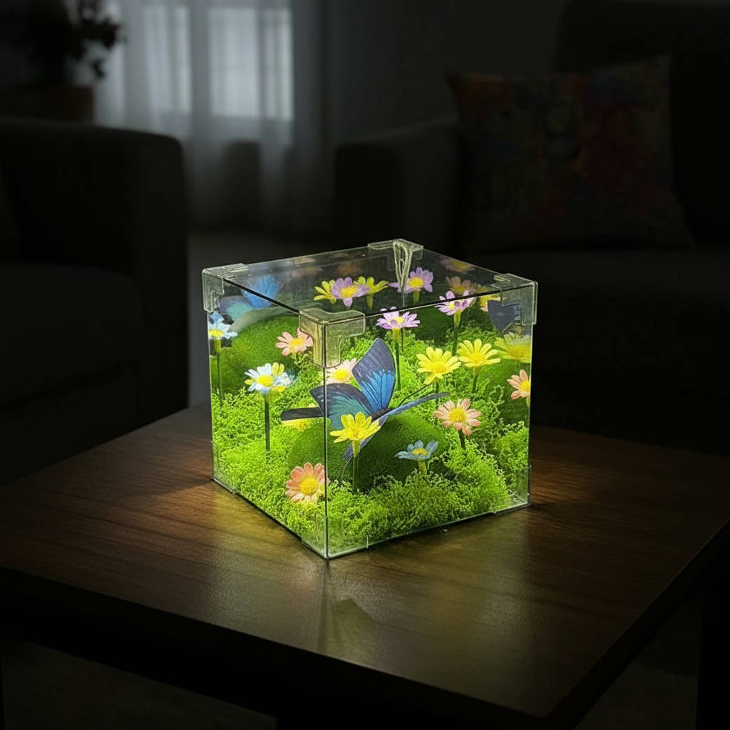 Brehn | LED Schmetterlingsgarten Würfel Nachtlicht Deko
