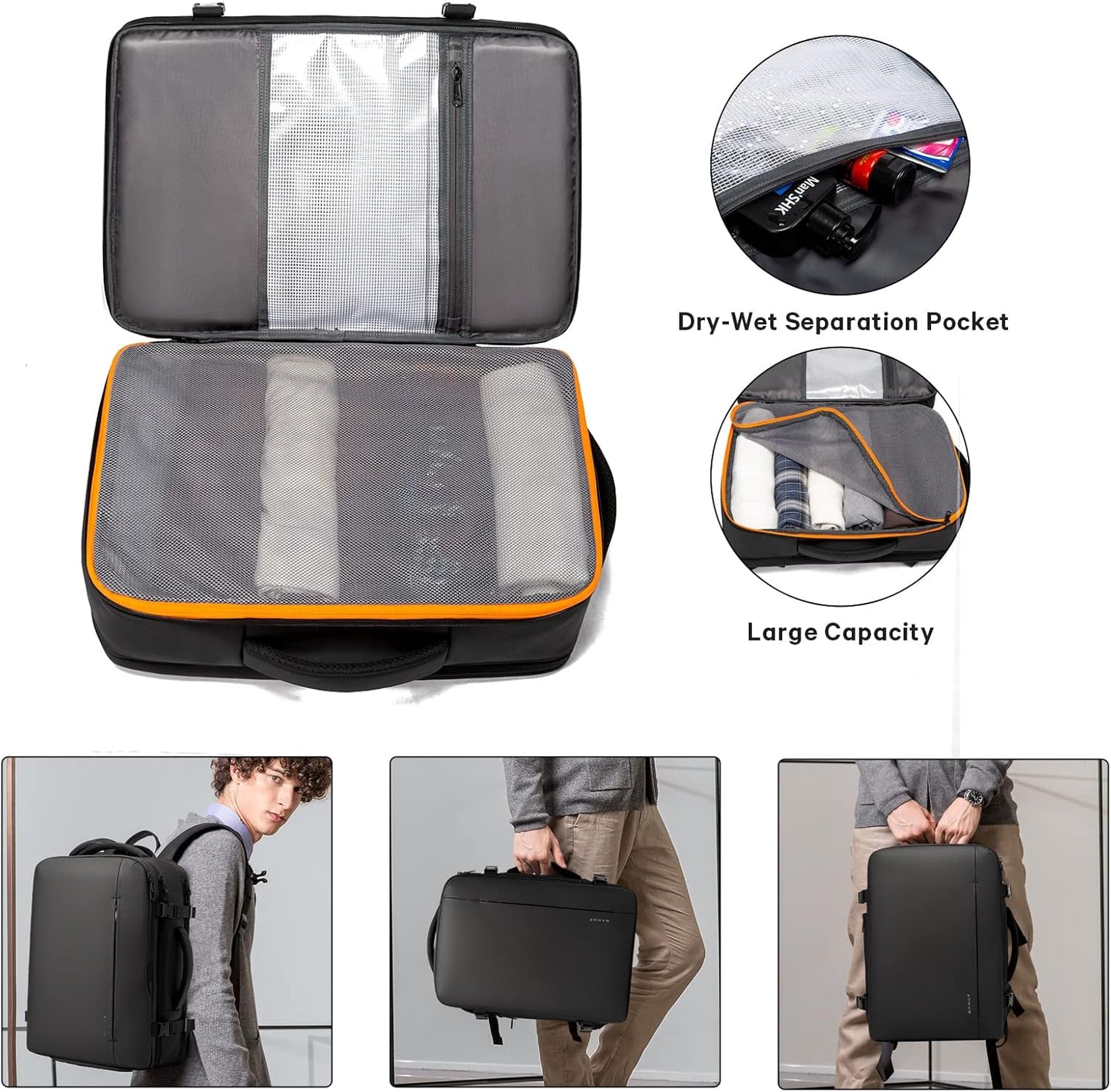 Erweiterbarer 26–45L wasserdichter Reisen-Rucksack mit Laptop-Fach & Duffle-Trage | Brehn