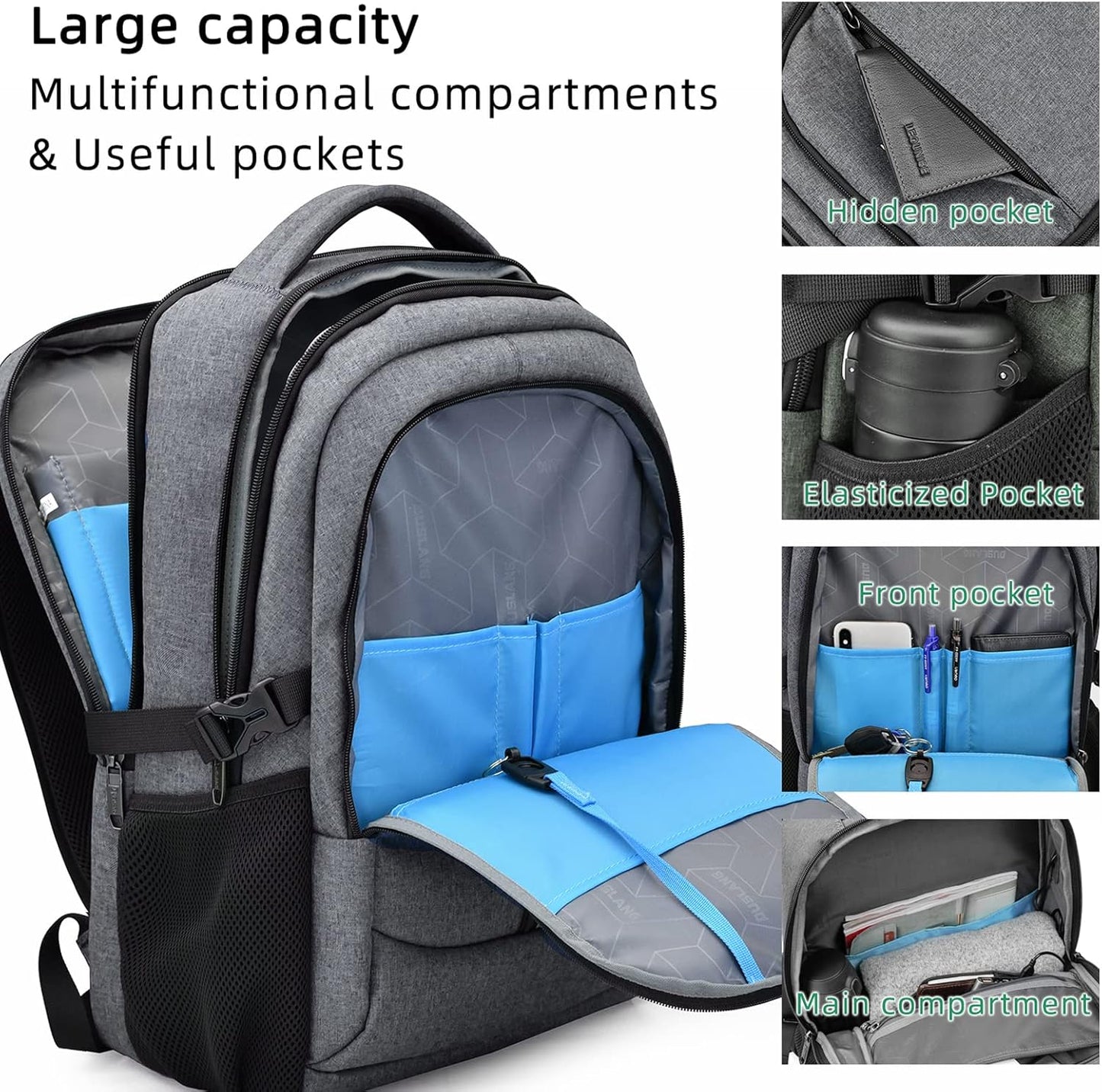 Wasserabweisender Reise-Laptop-Rucksack mit USB-Anschluss & organisierter Aufbewahrung | Brehn