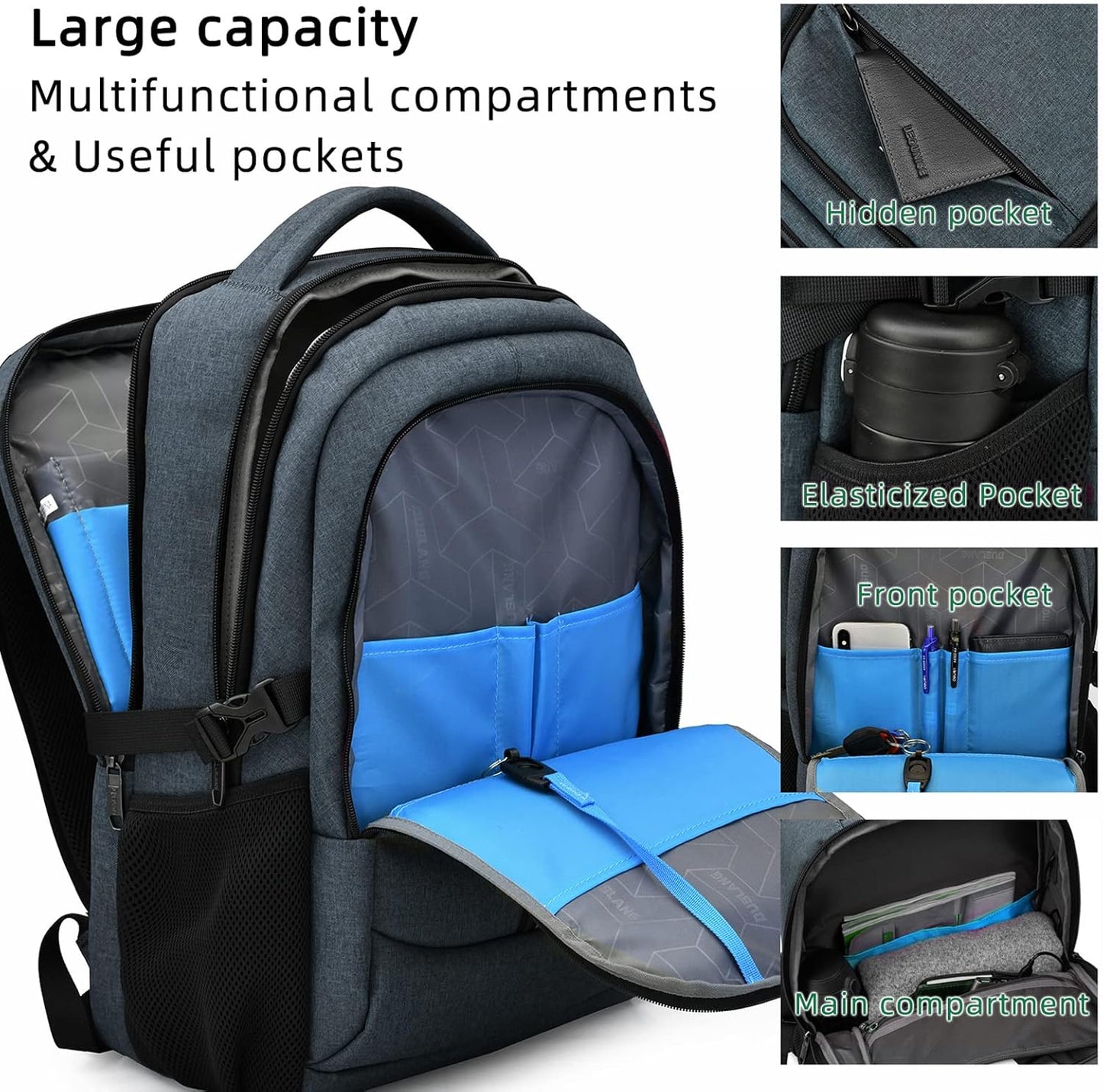 Wasserabweisender Reise-Laptop-Rucksack mit USB-Anschluss & organisierter Aufbewahrung | Brehn
