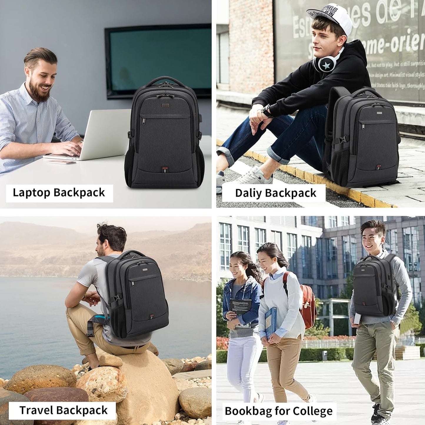 Wasserabweisender Reise-Laptop-Rucksack mit USB-Anschluss & organisierter Aufbewahrung | Brehn