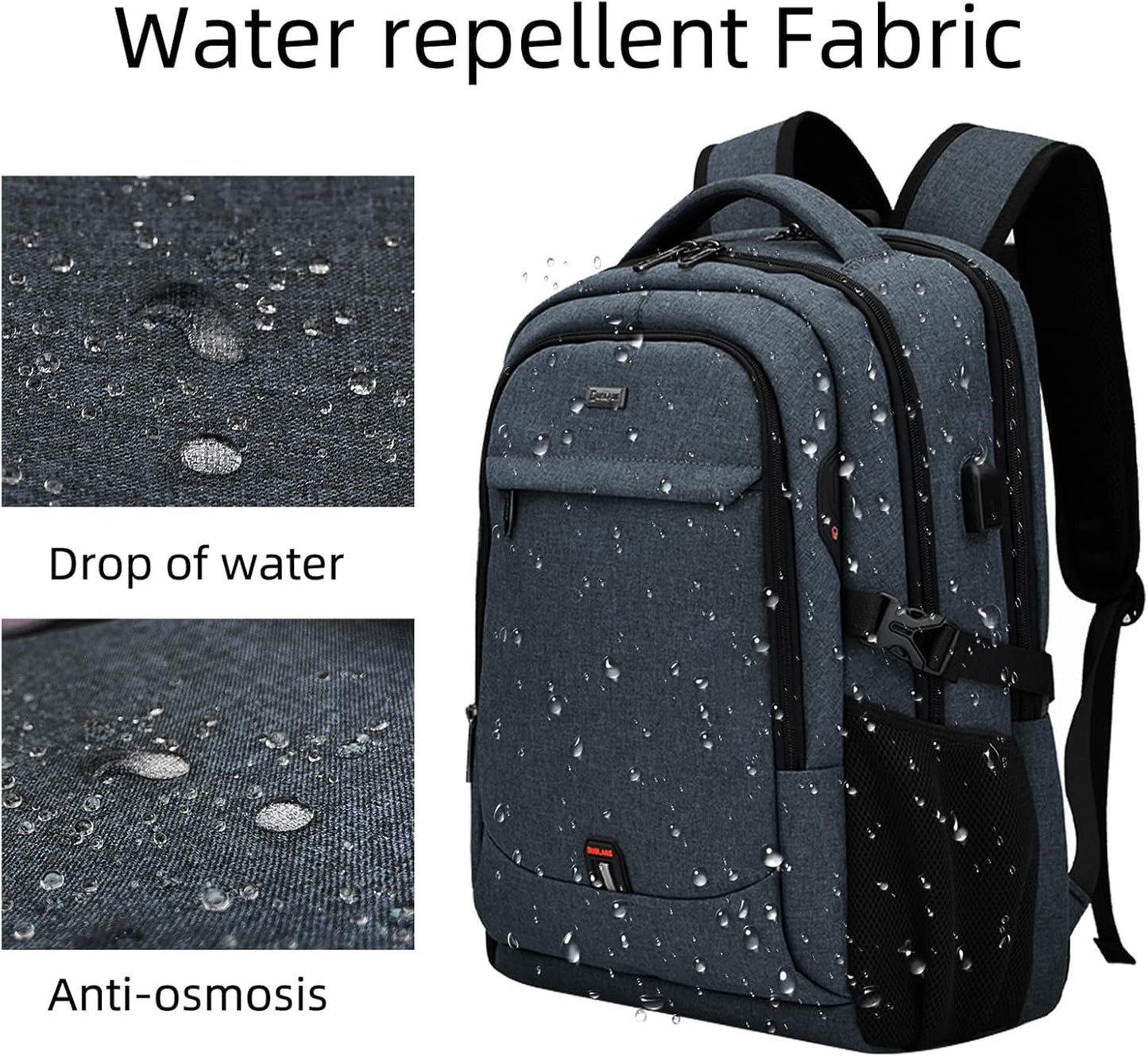 Wasserabweisender Reise-Laptop-Rucksack mit USB-Anschluss & organisierter Aufbewahrung | Brehn