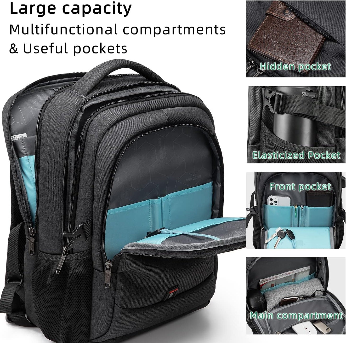 Wasserabweisender Reise-Laptop-Rucksack mit USB-Anschluss & organisierter Aufbewahrung | Brehn