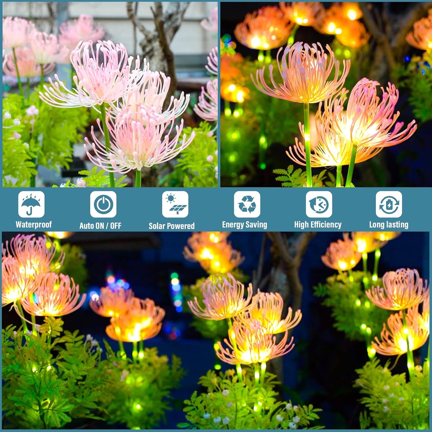 Solarbetriebene Blumenbeleuchtung für den Außenbereich – 2er-Pack LED-Gartenbeleuchtung