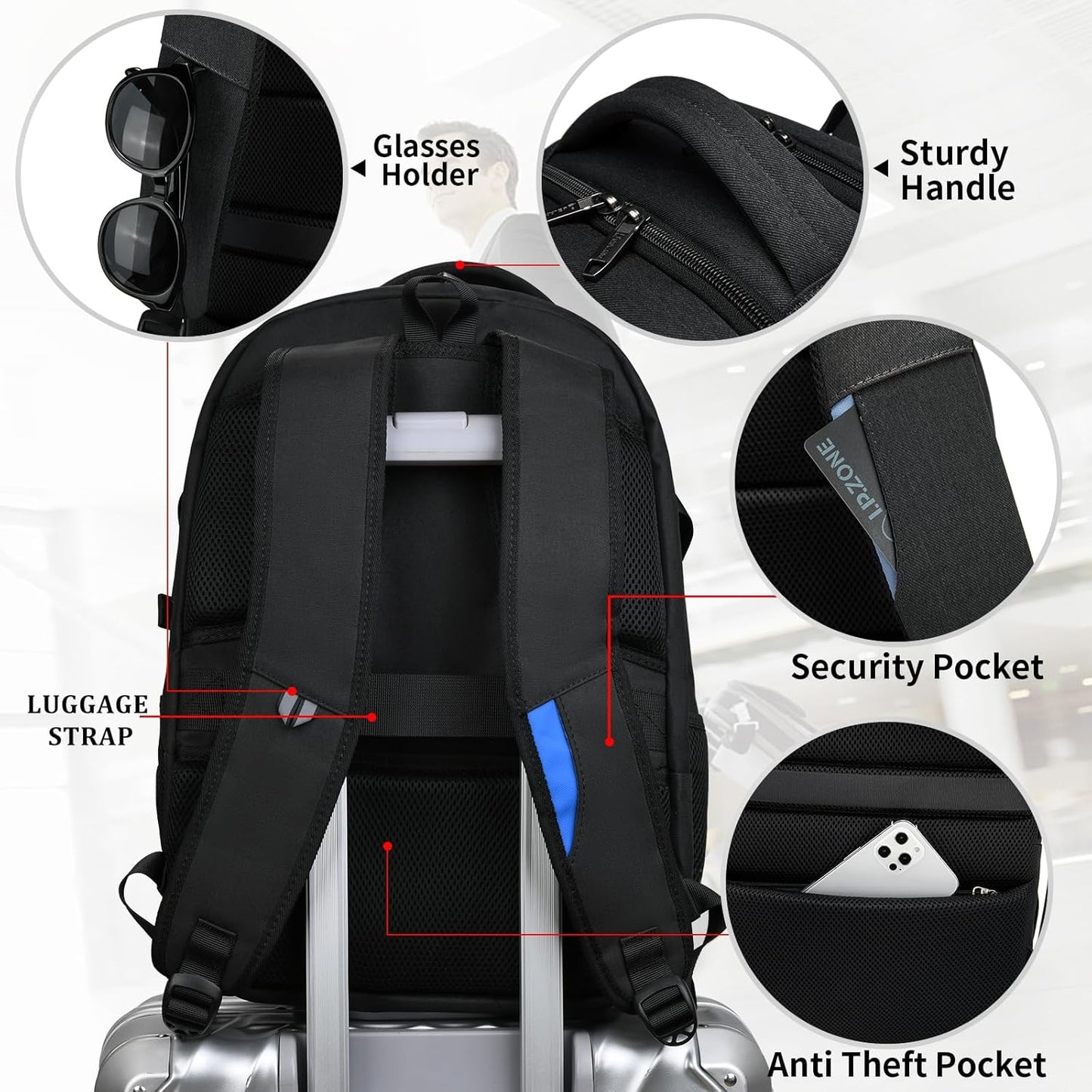 Wasserabweisender Reise-Laptop-Rucksack mit USB-Anschluss & organisierter Aufbewahrung | Brehn
