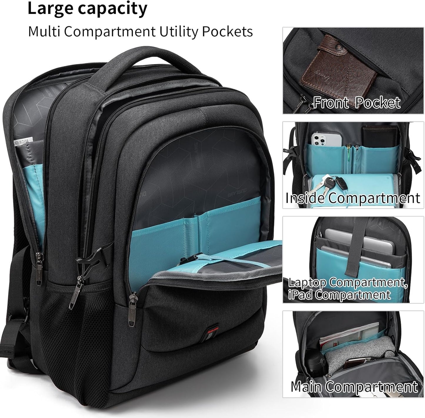 Wasserabweisender Reise-Laptop-Rucksack mit USB-Anschluss & organisierter Aufbewahrung | Brehn