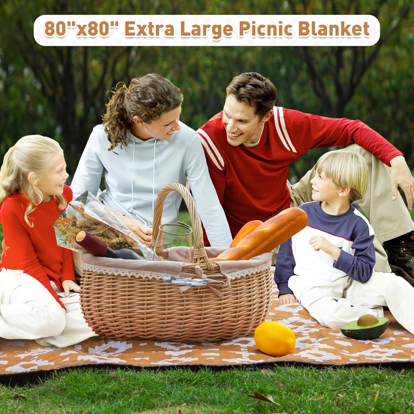 Extra große, wasserdichte Picknickdecke 200 × 200 cm mit 3 Lagen – MeadowRest