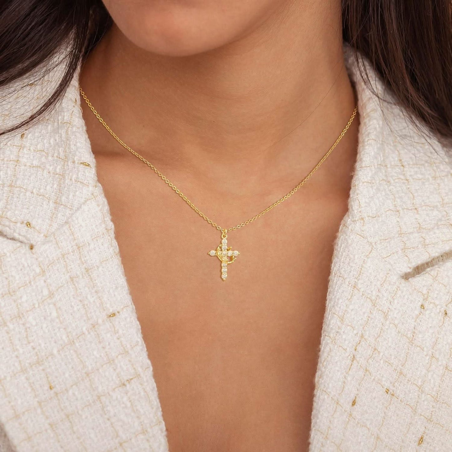 Brehn | Elegante 18K Gold Cubic Zirconia Kreuzkette