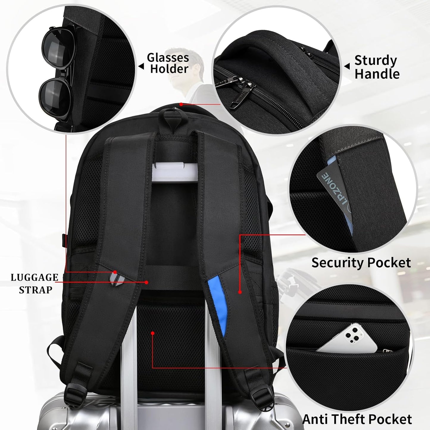 Wasserabweisender Reise-Laptop-Rucksack mit USB-Anschluss & organisierter Aufbewahrung | Brehn