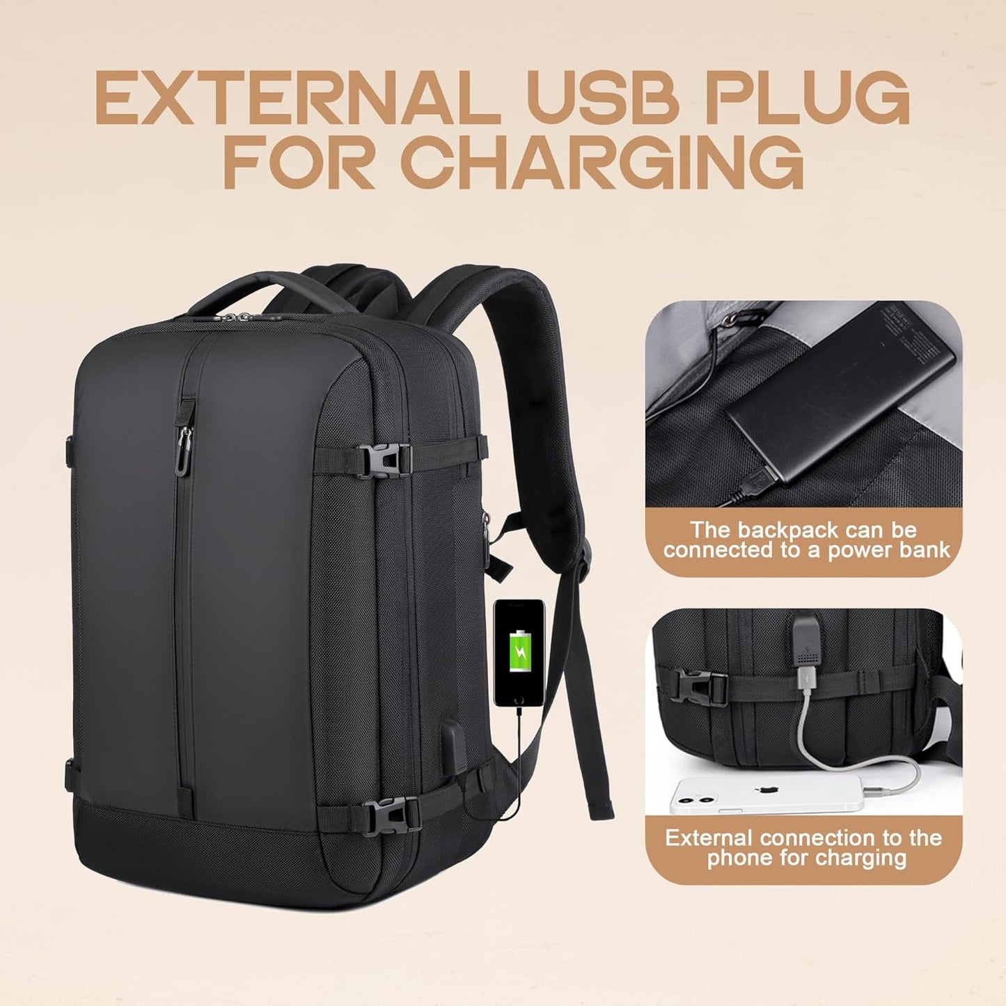 40L erweiterbarer wasserdichter Reiserrucksack mit USB-Anschluss & 17” Laptopfach – AirVoyage | Brehn