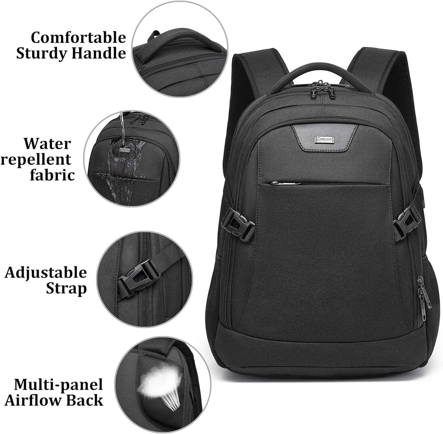 Wasserabweisender Reise-Laptop-Rucksack mit USB-Anschluss & organisierter Aufbewahrung | Brehn