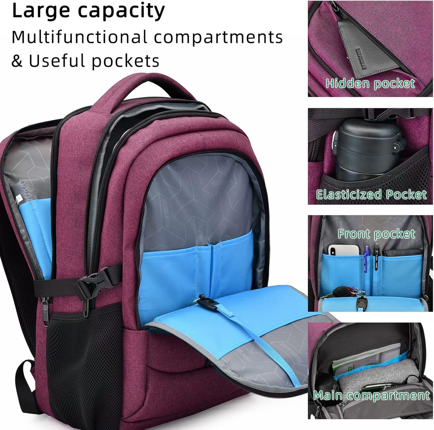 Wasserabweisender Reise-Laptop-Rucksack mit USB-Anschluss & organisierter Aufbewahrung | Brehn