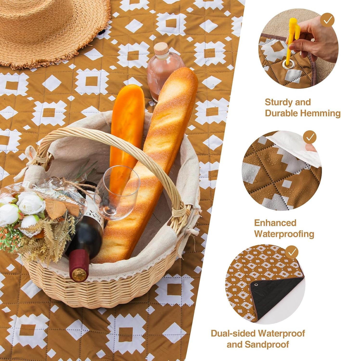 Extra große, wasserdichte Picknickdecke 200 × 200 cm mit 3 Lagen – MeadowRest