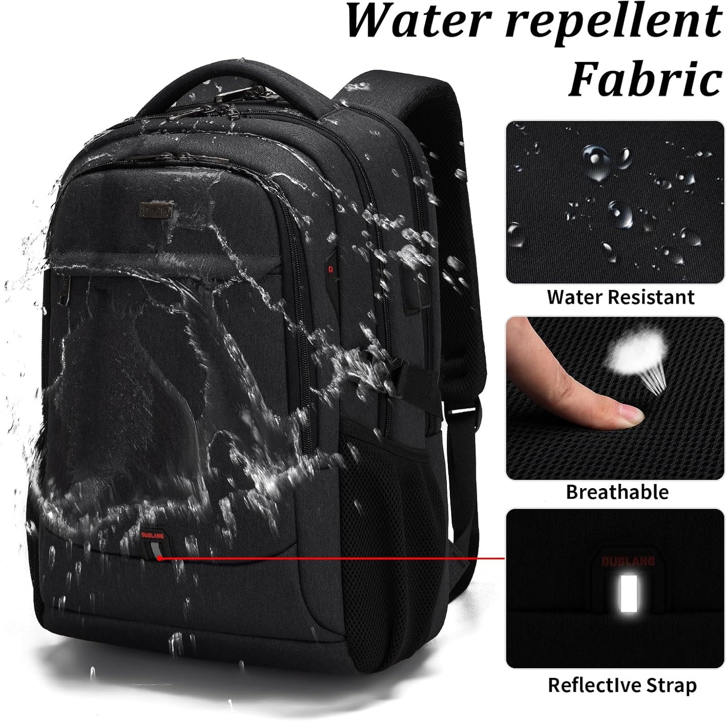 Wasserabweisender Reise-Laptop-Rucksack mit USB-Anschluss & organisierter Aufbewahrung | Brehn