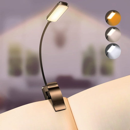 LED-Leseleuchte mit Klemme – 9 LEDs, USB wiederaufladbar, 1000 mAh Akku, stufenlos dimmbar, 360° Schwanenhals, bis 60 h Leuchtdauer, Schwarz