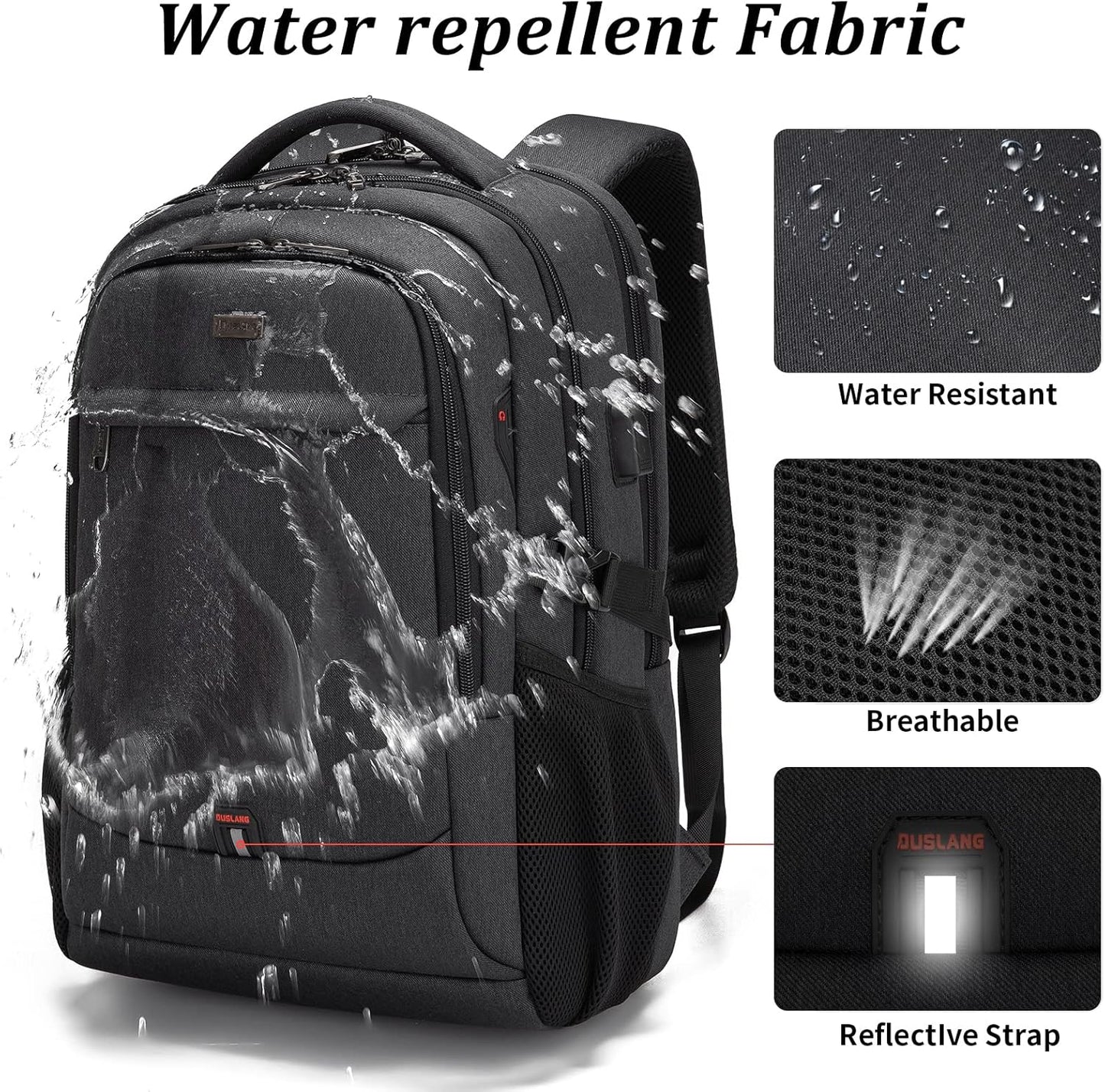 Wasserabweisender Reise-Laptop-Rucksack mit USB-Anschluss & organisierter Aufbewahrung | Brehn