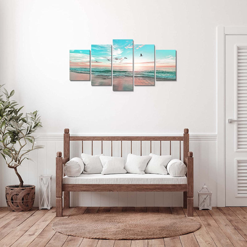5-teiliges Strand Sonnenuntergang Landschaft Leinwand Wandkunst Gemälde