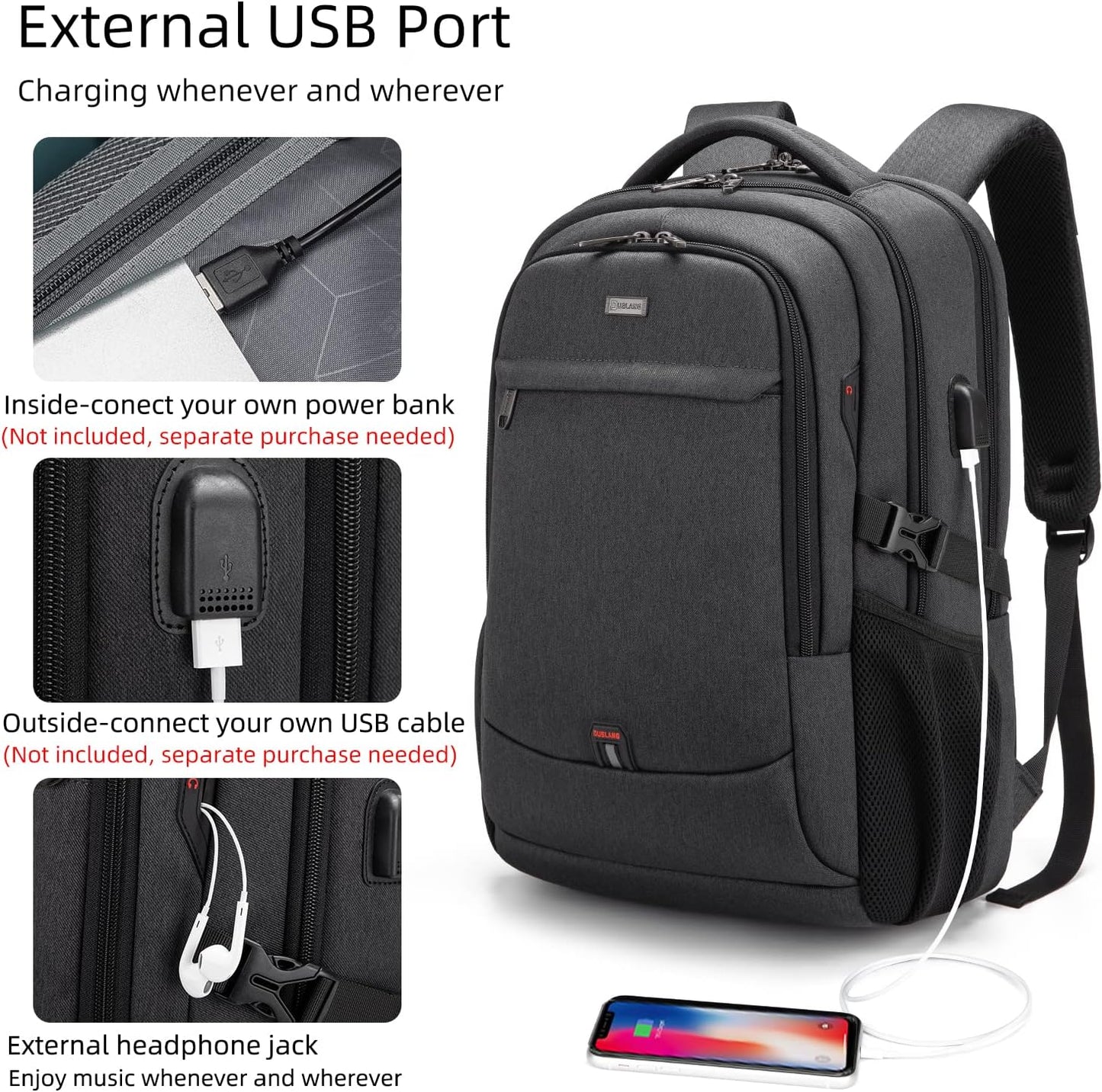 Wasserabweisender Reise-Laptop-Rucksack mit USB-Anschluss & organisierter Aufbewahrung | Brehn