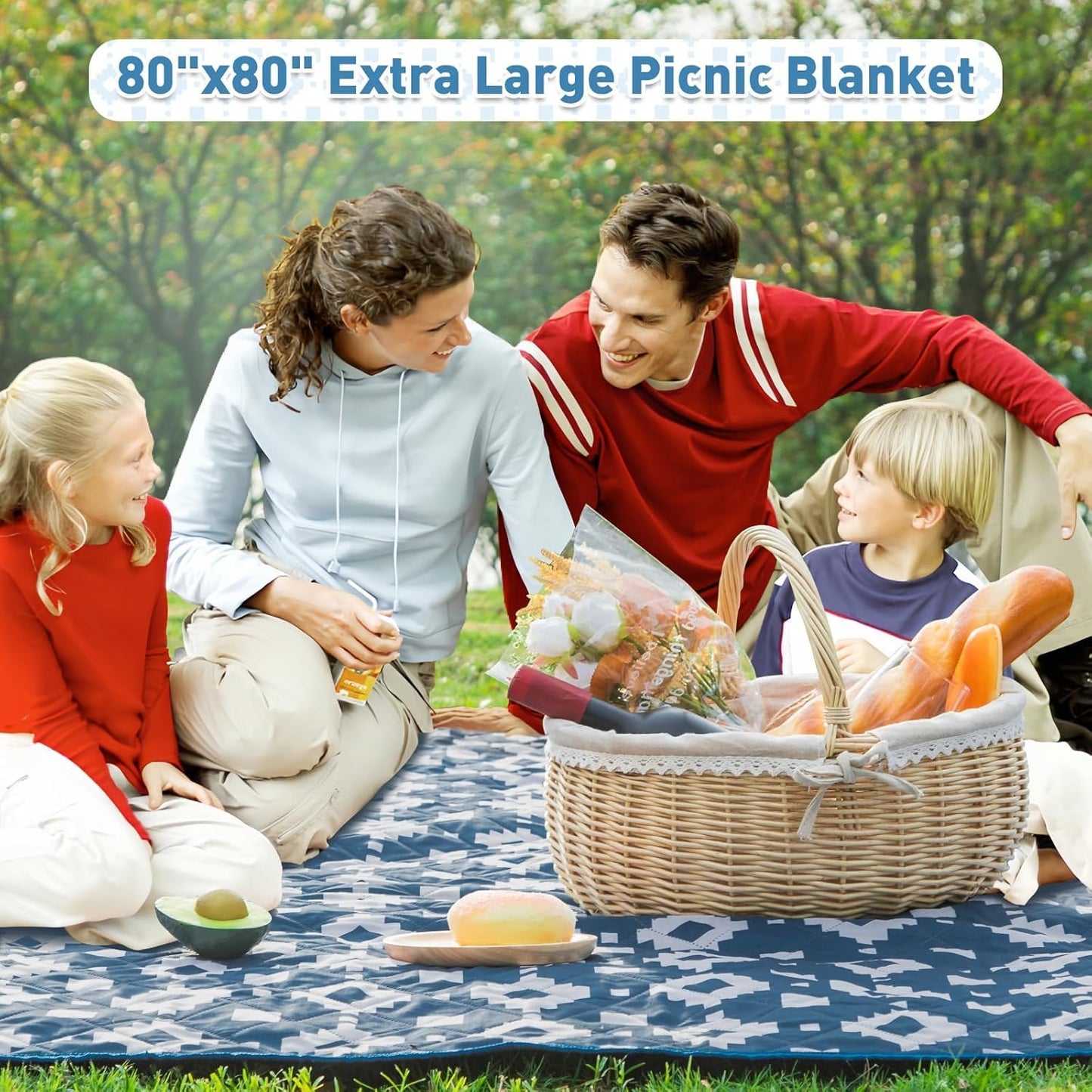 Extra große, wasserdichte Picknickdecke 200 × 200 cm mit 3 Lagen – MeadowRest