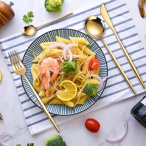 LUXURIÖSES EDELSTAHL-24-TEILIGES GOLD-SILBER-BESTECK-SET