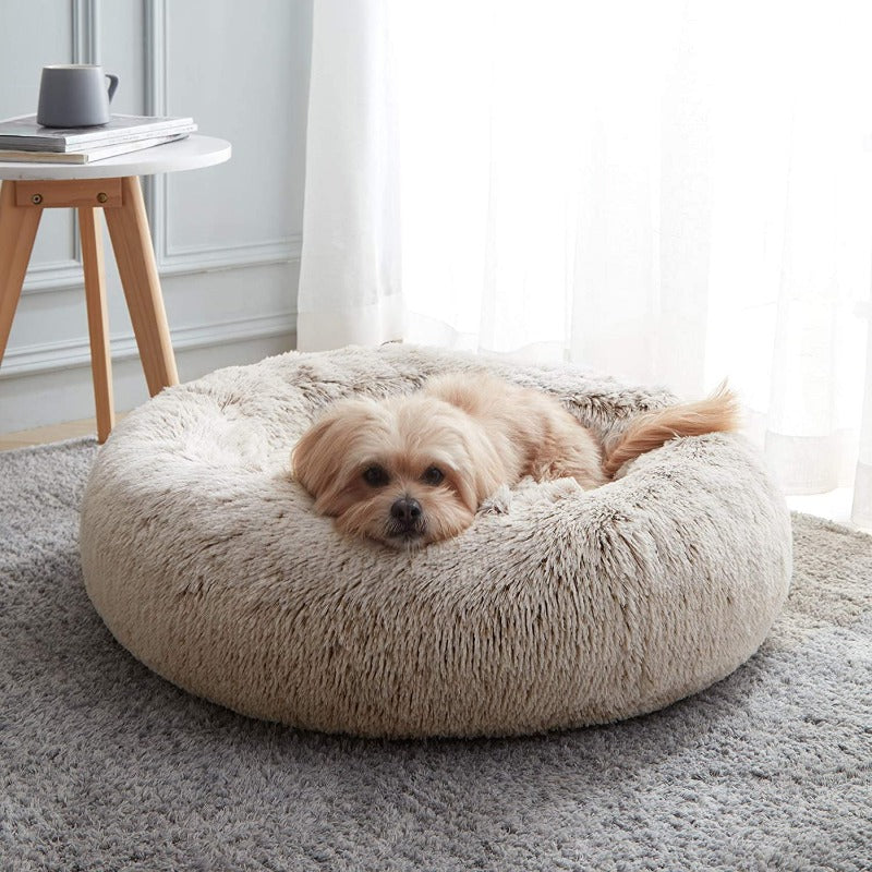 Brehn | Runder Plüsch Beruhigender Donut Hundebett für kleine bis große Hunde