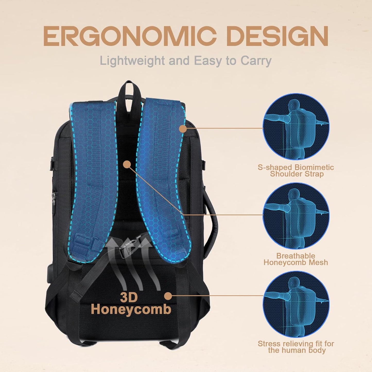 40L erweiterbarer wasserdichter Reiserrucksack mit USB-Anschluss & 17” Laptopfach – AirVoyage | Brehn
