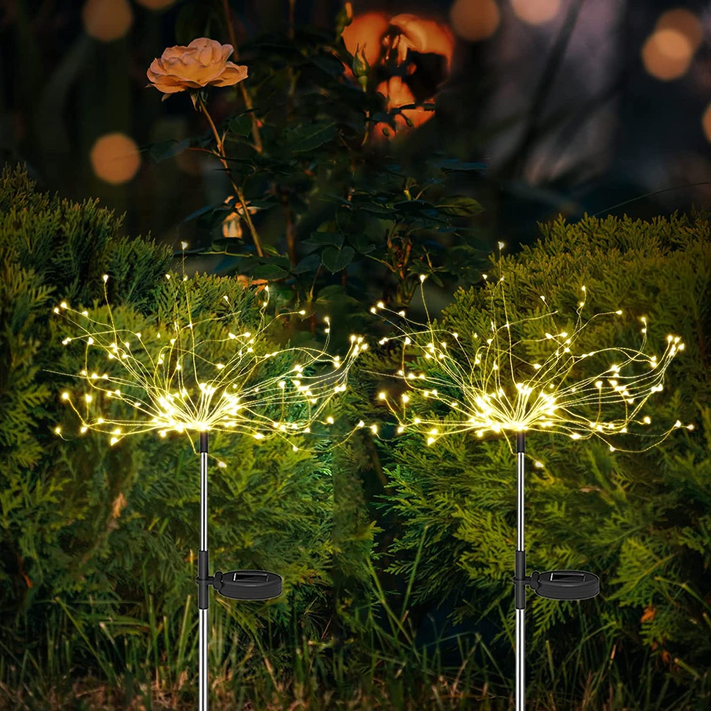 4er-Set Solar-Feuerwerks-Gartenleuchten – Wetterfeste LED-Dekorationsbeleuchtung, Solarbetrieben für Garten und Terrasse