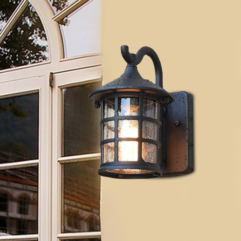 Seeded Glass Lantern Wandlampe Landhaus Einzelne Licht Außenwandleuchte in Bronze/Schwarz | Brehn