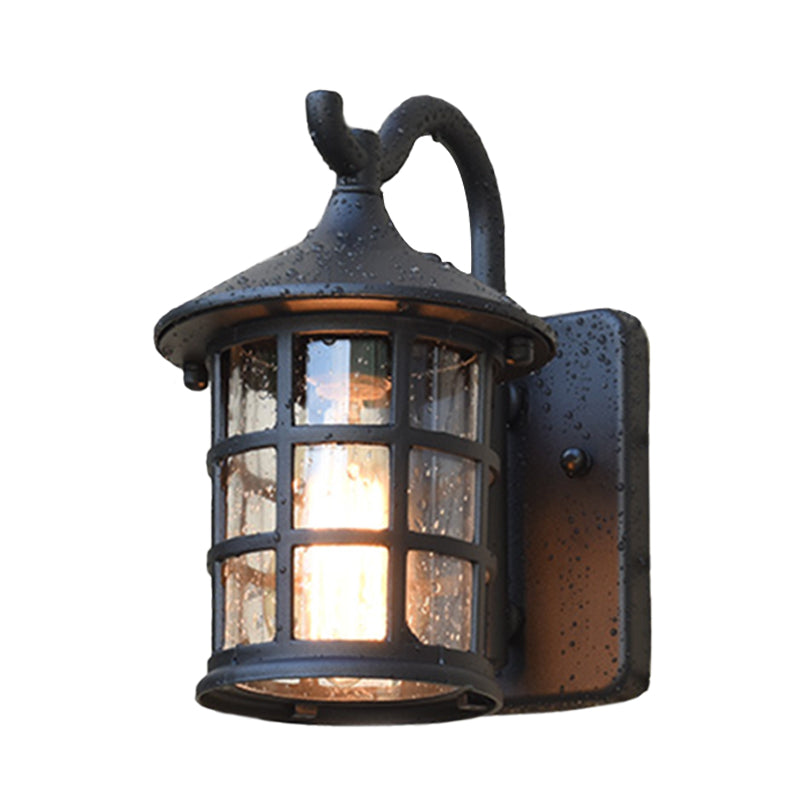 Seeded Glass Lantern Wandlampe Landhaus Einzelne Licht Außenwandleuchte in Bronze/Schwarz | Brehn