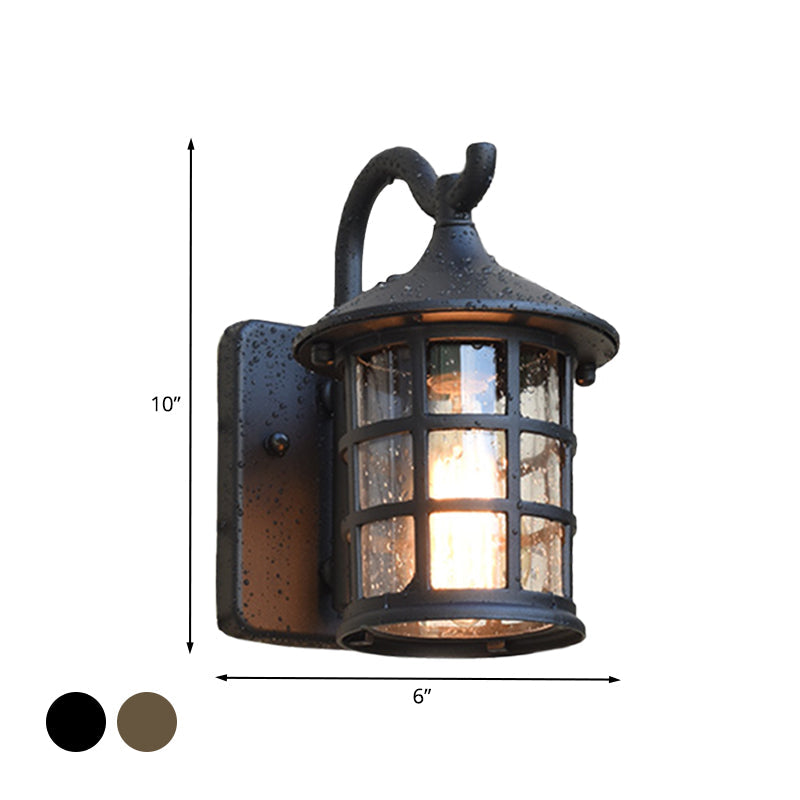 Seeded Glass Lantern Wandlampe Landhaus Einzelne Licht Außenwandleuchte in Bronze/Schwarz | Brehn