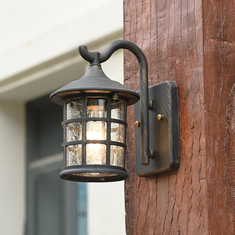 Seeded Glass Lantern Wandlampe Landhaus Einzelne Licht Außenwandleuchte in Bronze/Schwarz | Brehn