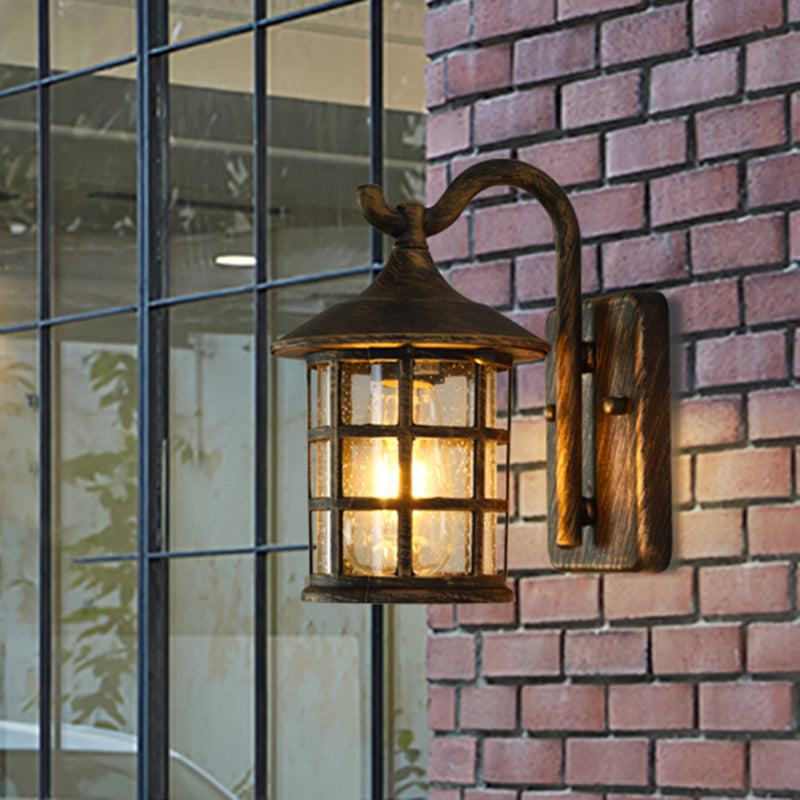 Seeded Glass Lantern Wandlampe Landhaus Einzelne Licht Außenwandleuchte in Bronze/Schwarz | Brehn