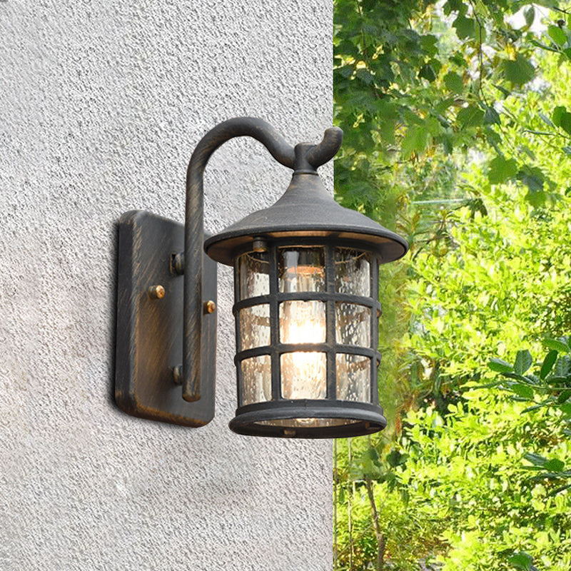 Seeded Glass Lantern Wandlampe Landhaus Einzelne Licht Außenwandleuchte in Bronze/Schwarz | Brehn