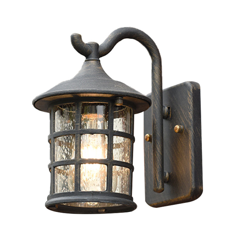 Seeded Glass Lantern Wandlampe Landhaus Einzelne Licht Außenwandleuchte in Bronze/Schwarz | Brehn