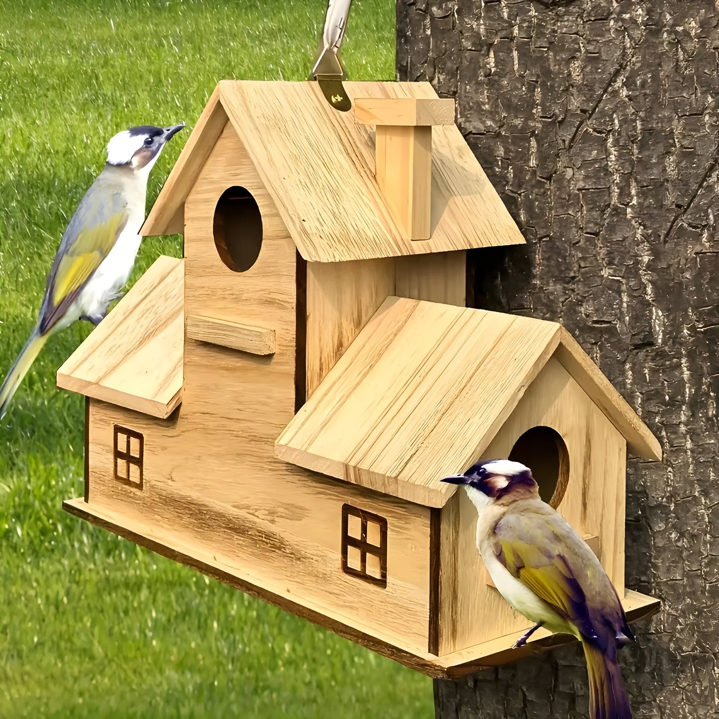 WoodlandBird Haus - Holz hängendes Vogelhaus mit 3 Löchern | Brehn