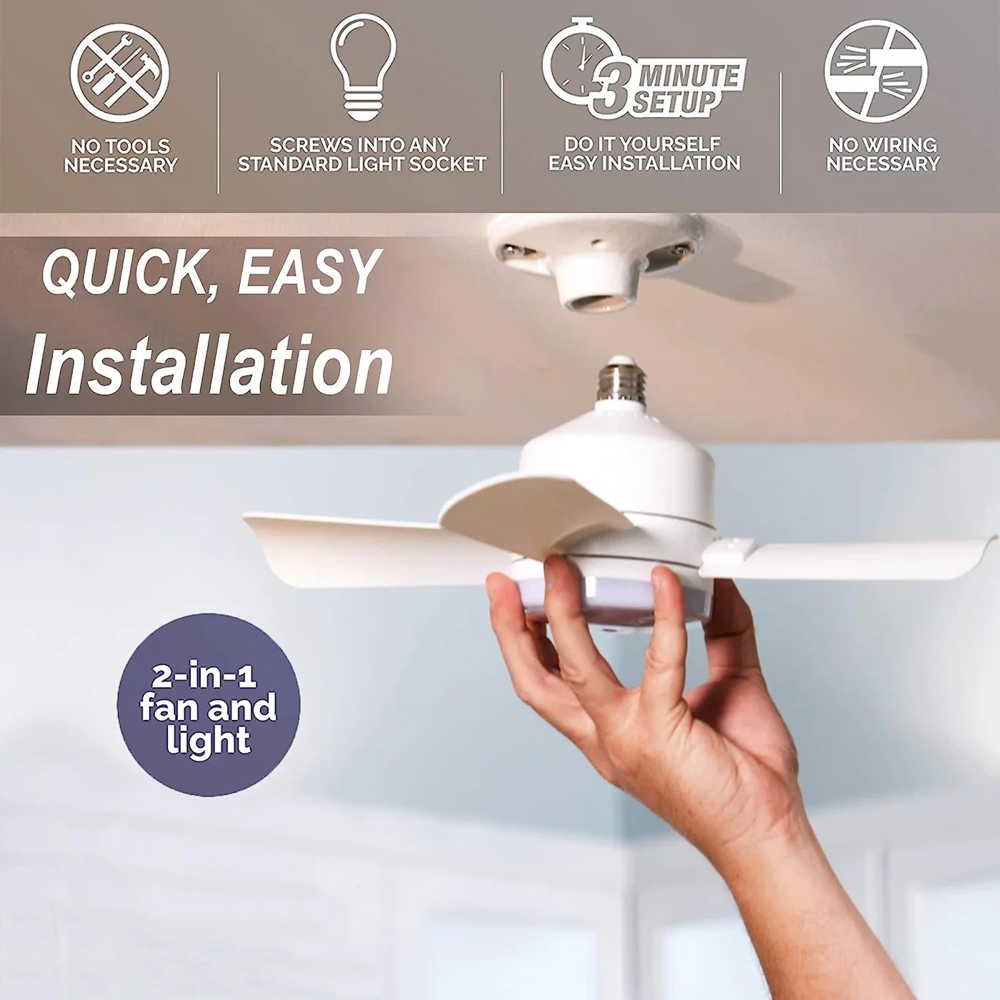 Brehn | LuxeBreeze Tragbarer Deckenventilator & Licht | Elegante 2-in-1-Lösung mit Fernbedienung für Komfort und Stil