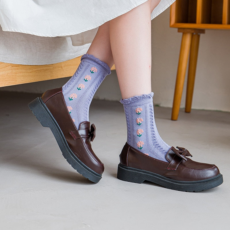 5 Paar Vintage Blumen Stickerei Socken