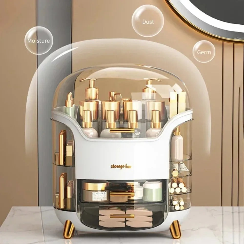 Luxuriöser transparenter Makeup-Organizer mit rotierenden Türen und Schubladen | Brehn