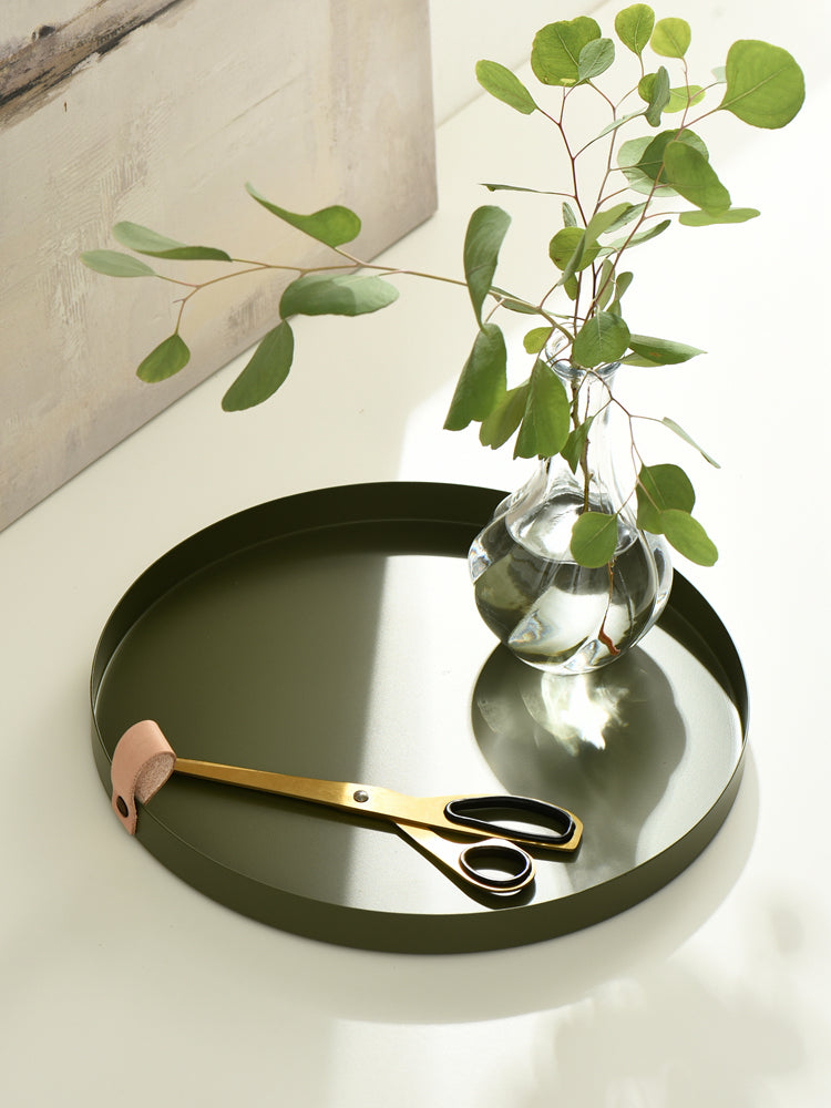 Brehn | Nordic Style Ledergriff Schmiedeeisen runder Tablett Farbablageplatte Wasserglasplatte Wohnkultur