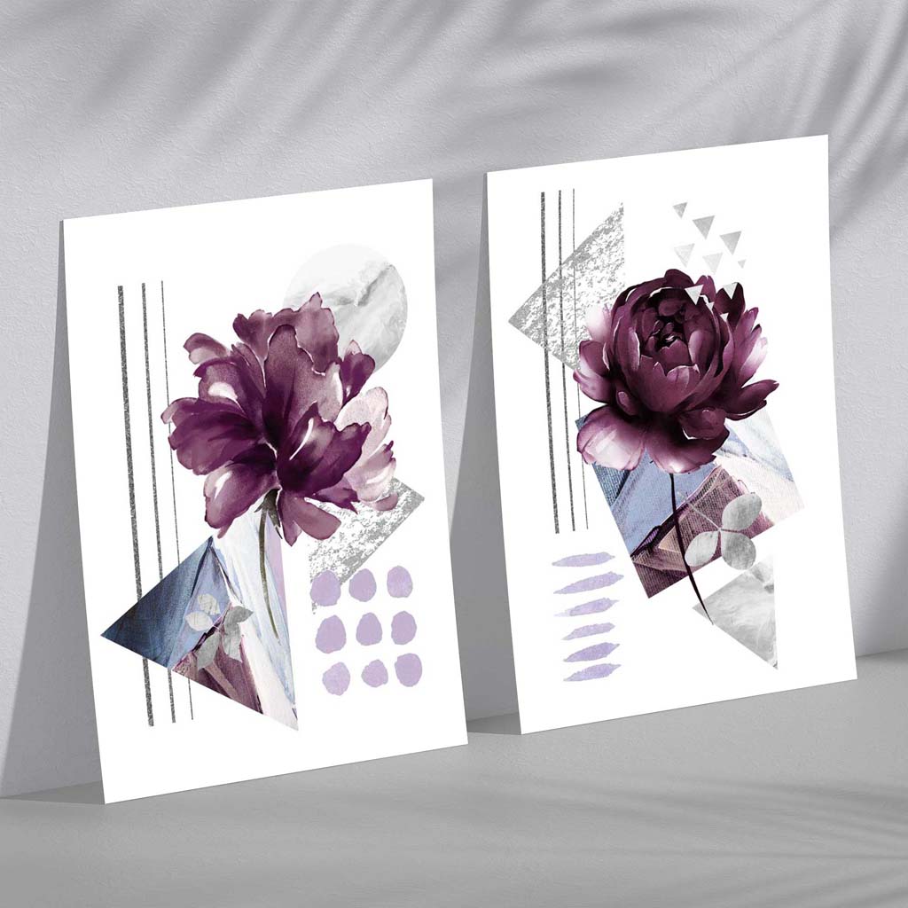 Moderne Blumen in Lila – 2 Kunstdrucke