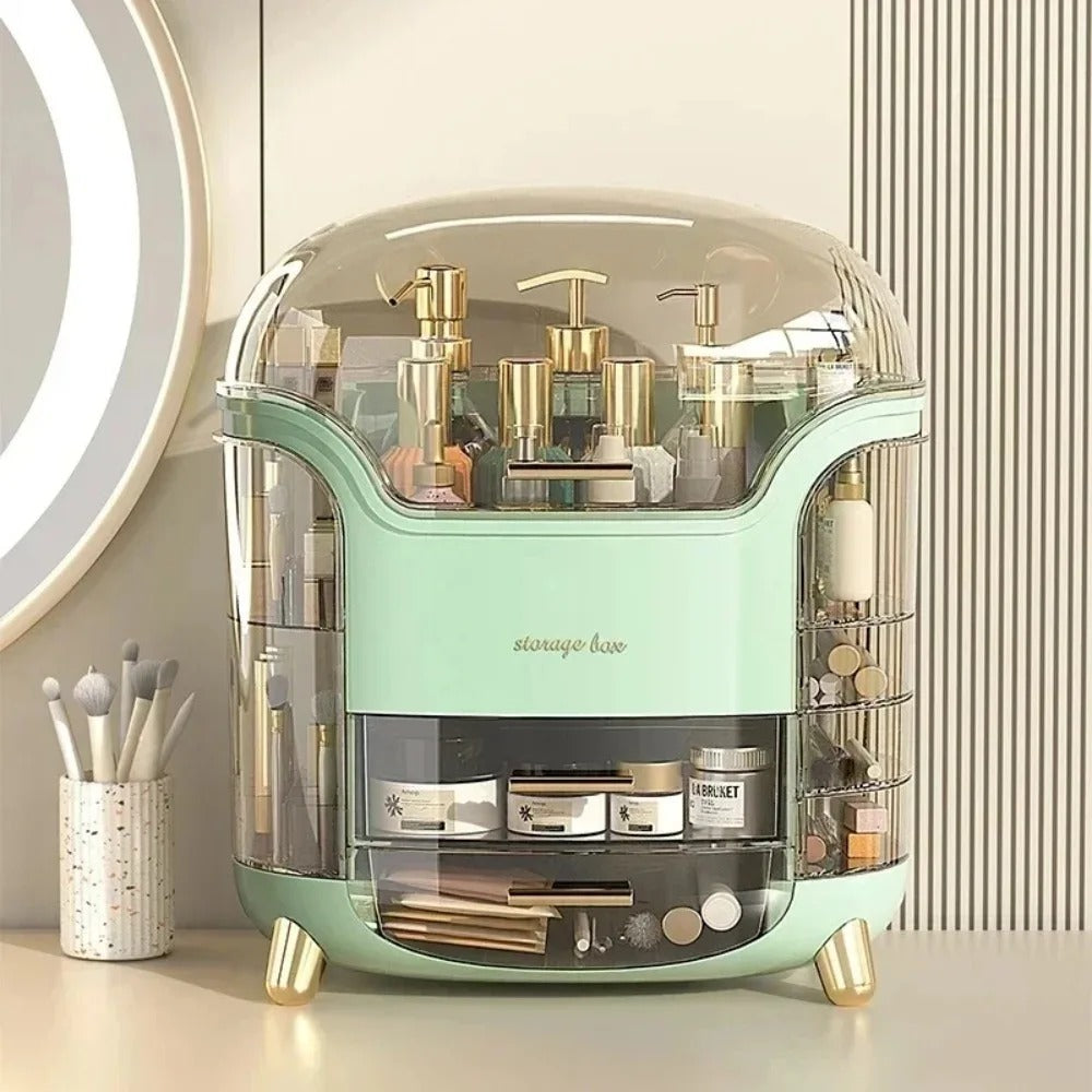 Luxuriöser transparenter Makeup-Organizer mit rotierenden Türen und Schubladen | Brehn