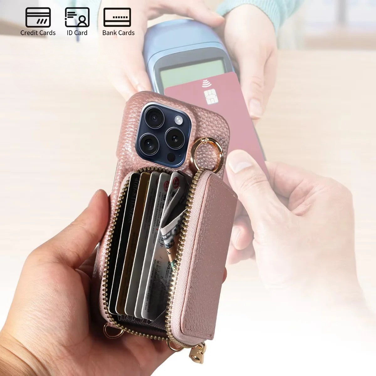 Hochwertige, multifunktionale iPhone-Hülle aus Leder mit Anti-Entmagnetisierungsschutz