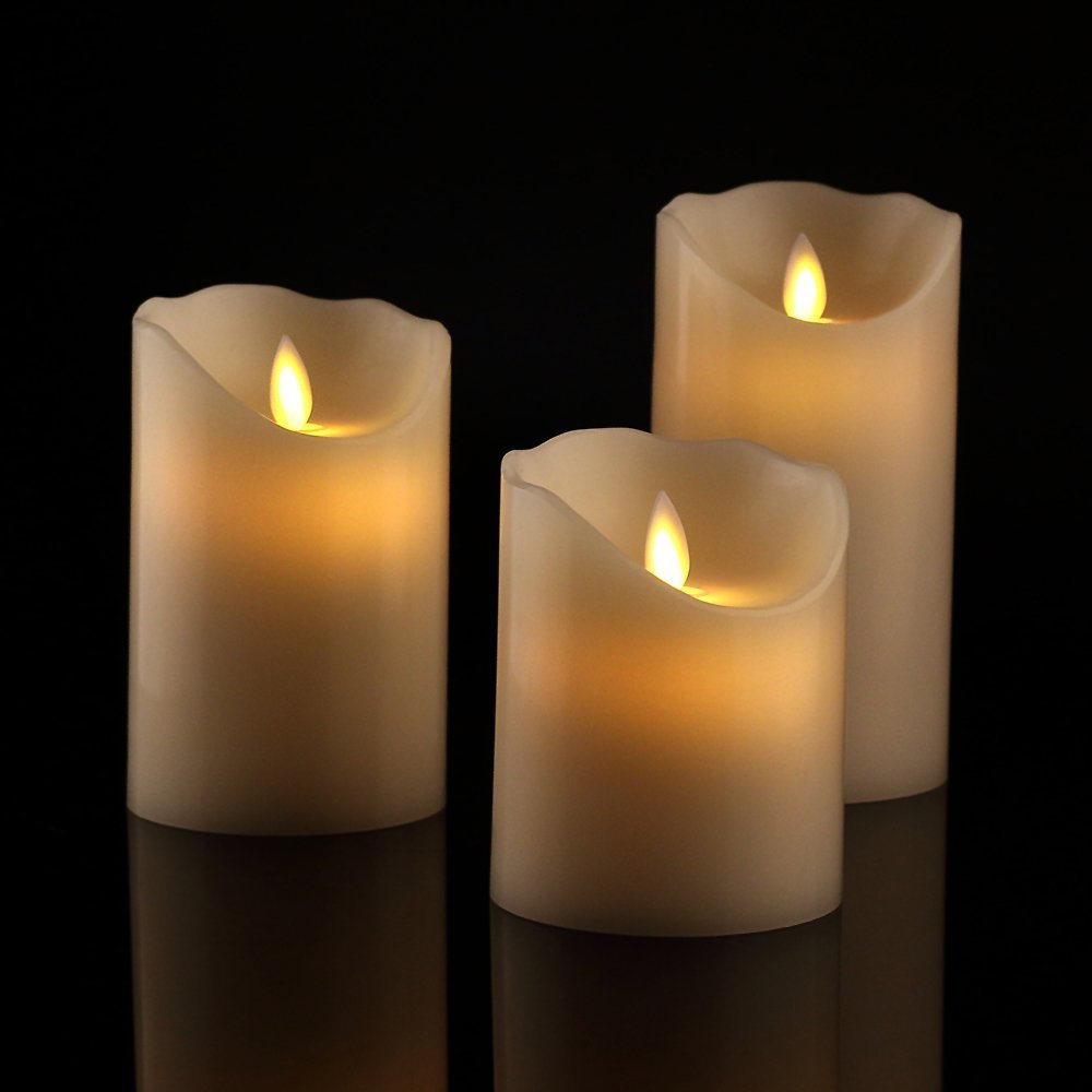 Realistische flammenlose LED-Säulenkerzen-Kollektion mit flackerndem warmen Glanz und tropfender Wachskante Brehn