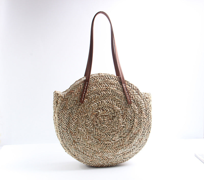 Geflochtene Bast-Strandtasche mit Eleganten Ledergriffen Brehn