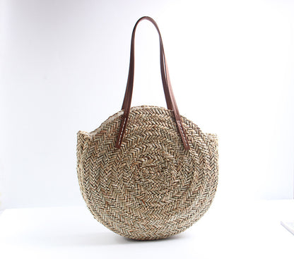 Geflochtene Bast-Strandtasche mit Eleganten Ledergriffen Brehn