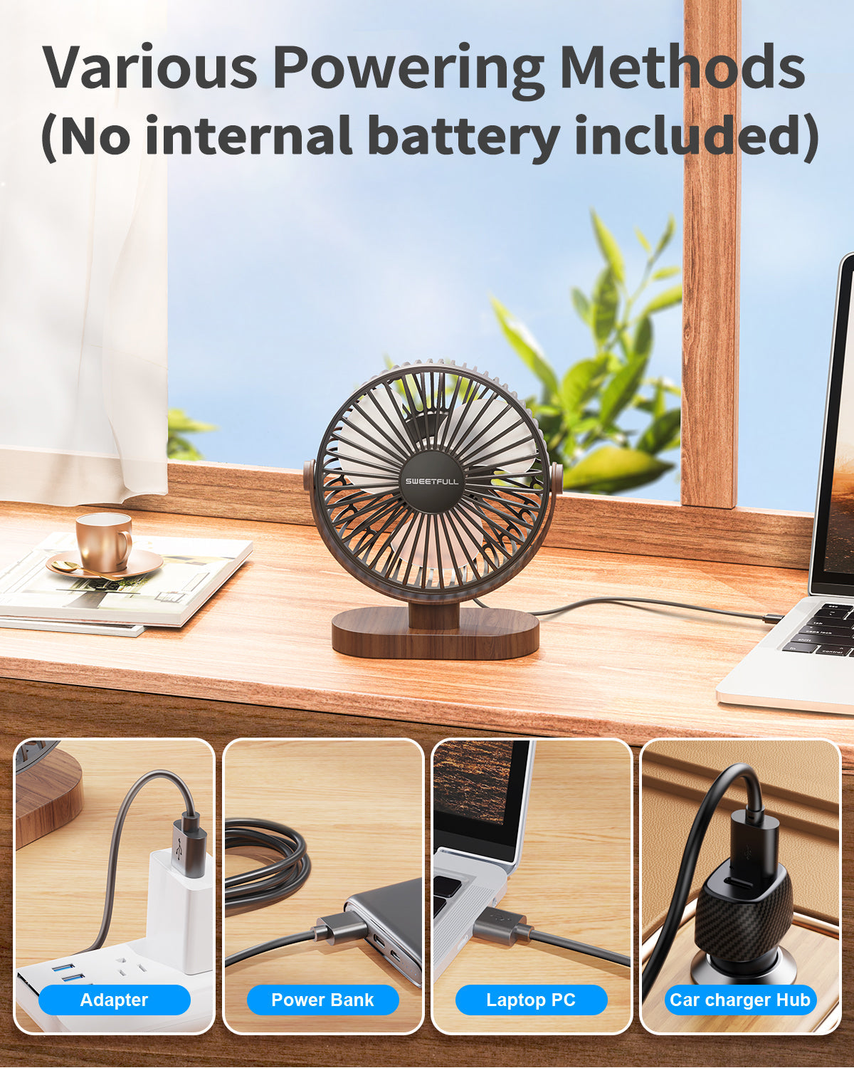6,5 Zoll USB Kleiner Tischventilator für Zuhause Büro Auto Outdoor Reisen | Brehn