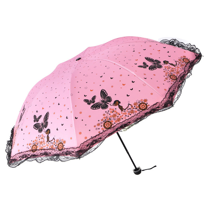 Damen Sonnenschutzschirm mit romantischem Schmetterlingsdesign Brehn