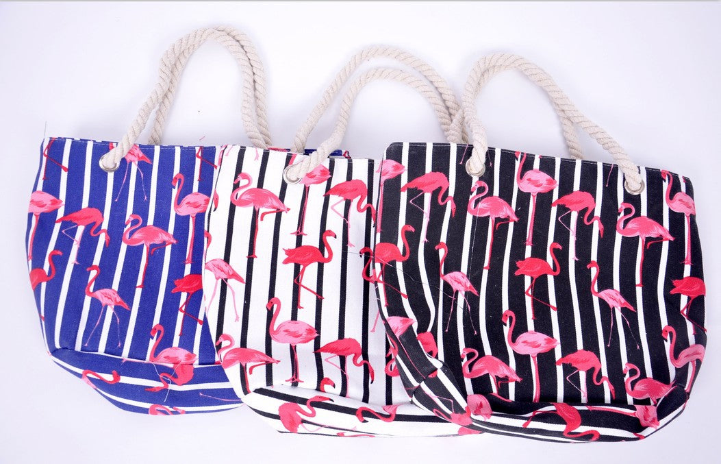 Strandtasche mit Flamingo-Muster und Stabilen Seilgriffen Brehn